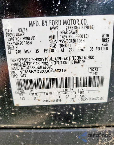 2016 Ford Explorer Xlt z USA, uszkodzony, nr VIN 1FM5K7D8XGGC57219